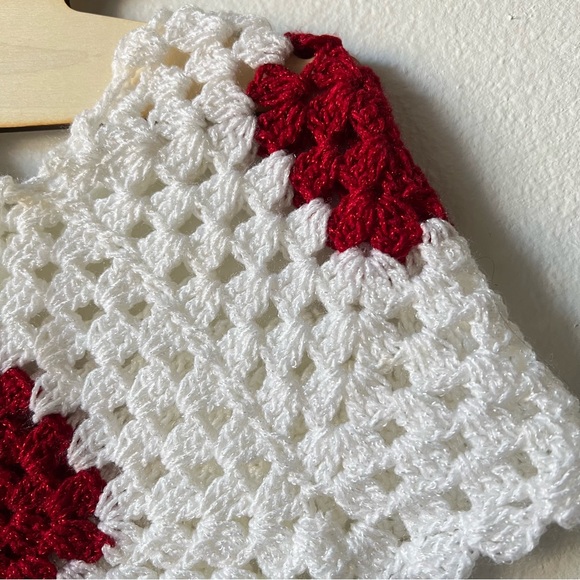 Red and White Crocheted Cable Poncho for Little Girls - Picture 3 of 5